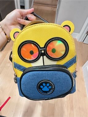 Playful Yellow & Blue Kids Bear Backpack with Sunglass Detail